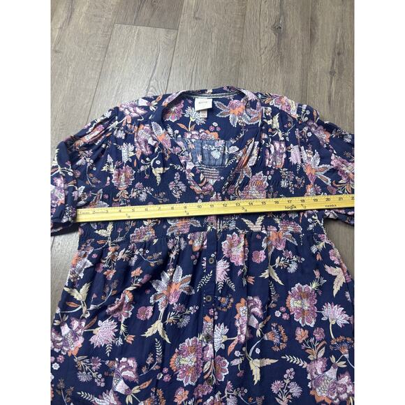 Knox Rose XXL Boho Floral Tunic Top Navy Smocked Peasant Blouse Flowy Rayo - Picture 5 of 8